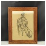 VTG-Large Framed Pencil Drawing