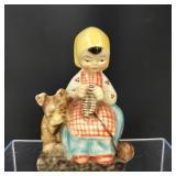 Vintage Chalkware Knitting Girl & Dog