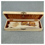 Antique Plastered Ivory Glove Box & Leather Gloves