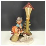 Napco Girl Praying/Boy Flute/Lambs/Cross Figurine
