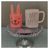 Rae Dunn Mug/Candle & EAPG Cordova Cake Stand