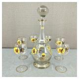 MCM H/P Romanian Crystal Decanter & Wine Goblets