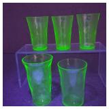 VTG Hex & Corded Optic Uranium Glass Mini Tumblers