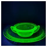 VTG Depression Uranium Glass Oval & Sugar Bowls