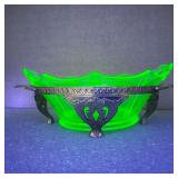 VTG Depression Uranium Glass Serving Dish w/ Caddy
