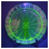VTG Janette Doric Uranium Glass Footed Cake Plate