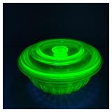 VTG Depression Uranium Glass Bowl & Lid