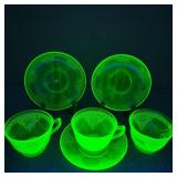 VTG Federal Glass Uranium Teacups & Saucers
