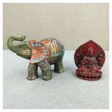 Vintage Resin Buddha & Tribal Elephant Figures
