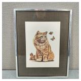 Vintage Orange Tabby & Butterfly Print Signed 1977