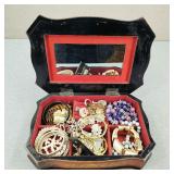 VTG Costume Jewelry in Italian Wood Lacquered Box