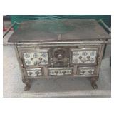 Antique Belgian Cast Iron Stove w/ Porcelain Tiles