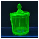 VTG Depression Uranium Glass Sugar Jar w/ Lid