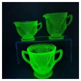 VTG Federal 1930s Uranium Glass Sugar & Creamers