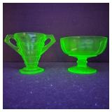 VTG Depression Uranium Glass Sugar & Sorbet Bowls