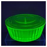 Uranium Depression Glass A/H Refrigerator Dish