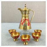 Vintage Brass Arabic Dallah Coffee Pot & Cup Set