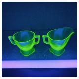 VTG Depression Glass Uranium Sugar & Creamer