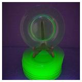 11-VTG Depression Uranium Glass Salad Plates