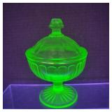 VTG Depression Uranium Glass Lidded Pedestal Dish