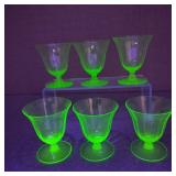 6-VTG Depression Uranium Glass Small Goblets