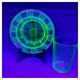 Depression Uranium Glass Tumbler & Dessert Bowl