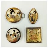 Antique Japanese Satsuma Pottery Belt Buckles +