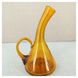 MCM-Blenko Amber Crackled Glass Bent Neck Decanter