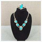 VTG-Navajo-Style Silver Plated/Faux Turquoise Set