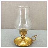 VTG-Brass Etched Glass Hurricane Candle Holder