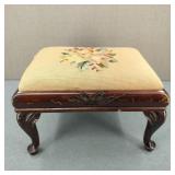 Antique Louis XV Style Wood Needlepoint Footstool