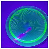 Depression Uranium Glass Footed Cake Plate