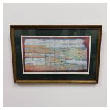 VTG Framed 'Kansas Window' Map Signed/Numbered
