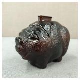 VTG-Dark Amber Glass Piggy Bank 'Smiling Pig'