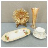 VTG Marigold Carnival Glass Swung Vase & More