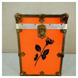 Vintage Orange Steamer Storage Trunk