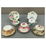 VTG-Hand-Painted Bone/Fine China Teacups/Saucers