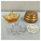 VTG-Fenton Glass Basket/Brass Powder/Music Box+