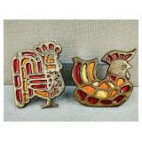 1960s Holt Howard? Resin-Stained Glass Trivet Set