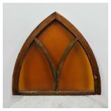 Antique Gothic Textured Amber Glass Arched Window