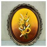 VTG-Signed H/P Oval Daffodils Acrylic Painting