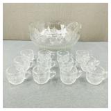 VTG-Tiffin Bullseye/Manhattan Glass Punchbowl Set