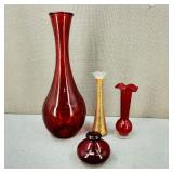 VTG-Large Handcrafted Recycled Glass Red Vase +