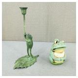 VTG-Frog Metal Candle Holder & Frog Coin Bank