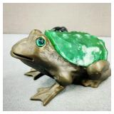 VTG-Cast Iron Frog Lamp-Frosted Green Glass Shade