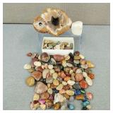 Larger Agate Geode with Polished Rocks & More