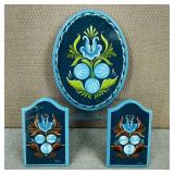 VTG Signed Tole Painting Blue Floral Wall Hangers