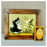 VTG-H/P Signed Kitten & Mouse Tole Paintings