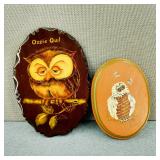 VTG Hand Painted Tole Owl Wood Wall Hangers