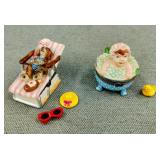 VTG-Ceramic Hinged Trinket Boxes w/ Mini Trinkets